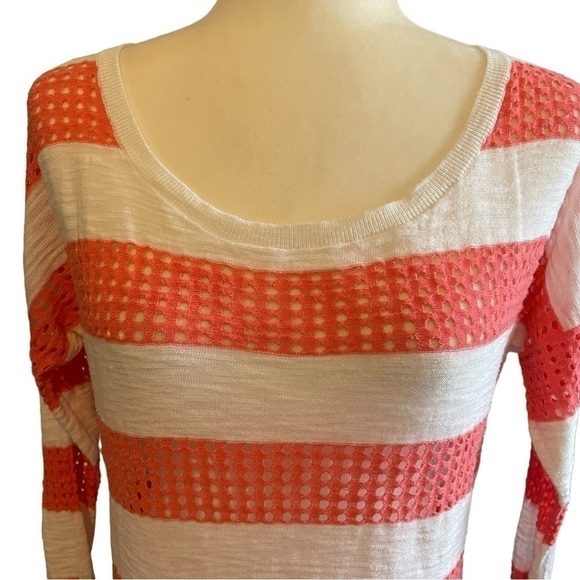 Express Striped Long Sleeve Sweater Pink/White M - Picture 2 of 5